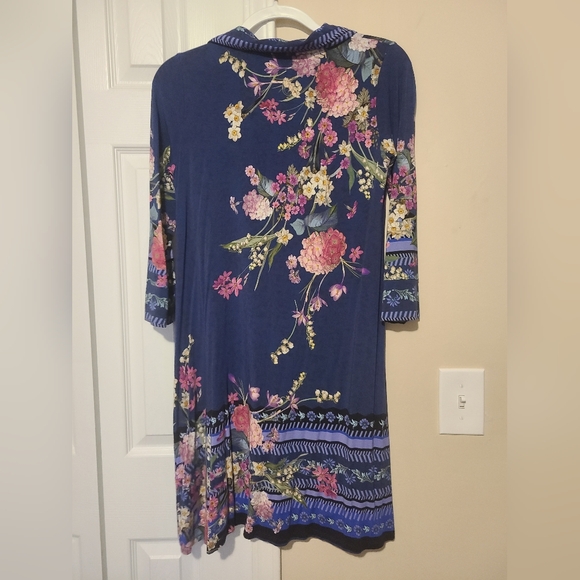 Johnny Was Navy Floral Midi Dress XS